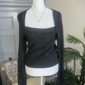 Marciano Charcoal Square Neck Ribbed Sweater L